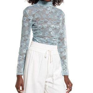Nordstrom Open Edit Ruched Lace Mock Top Blouse NWT Size Medium